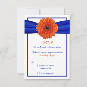 Orange Gerbera Daisy Blue Wedding Repair Card RSVP Karte