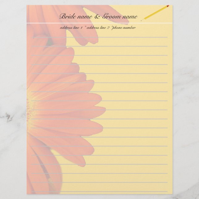 orange Gerbera-Daisy-Blumen Briefbogen (Vorderseite)