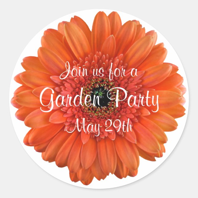 Orange Gerbera Daisy Garden Party Umschlag Aufkleb Runder Aufkleber (Vorderseite)