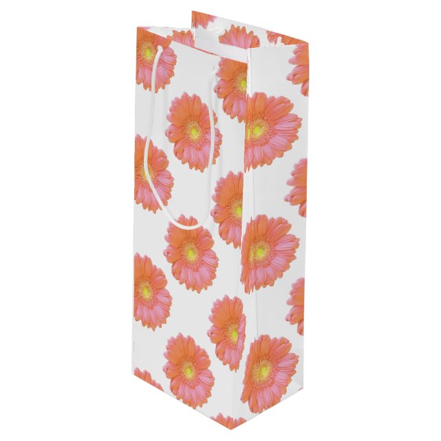 Orange gerbera daisy geschenktüte für weinflaschen (Vorderseite Schrägansicht)
