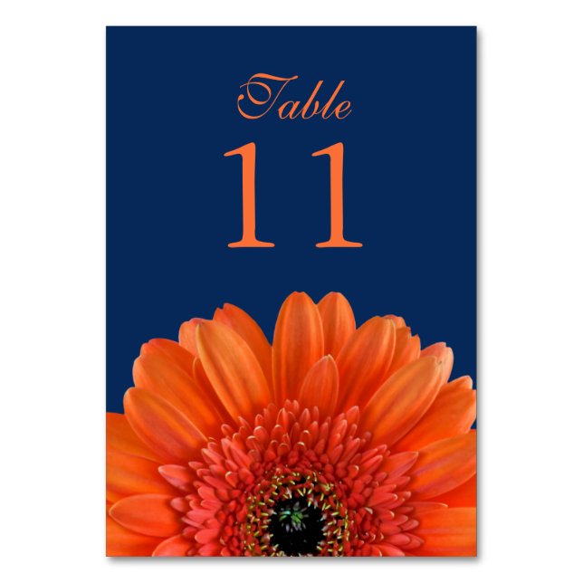 Orange Gerbera Daisy Navy Blue Wedding Tischnummer (Vorderseite)