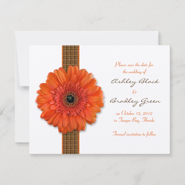 Orange Gerbera Daisy Save the Date Card (Vorderseite)