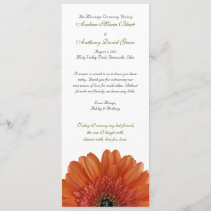 Orange Gerbera Daisy Wedding Programme