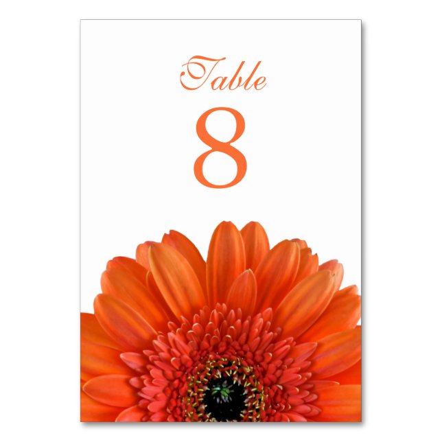 Orange Gerbera Daisy White Wedding Tischnummer (Rückseite)