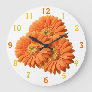 Orange Gerbera-Gänseblümchen-Uhr Große Wanduhr