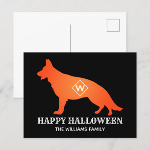 Orange German Shepherd Happy Halloween Familiennam Feiertagspostkarte