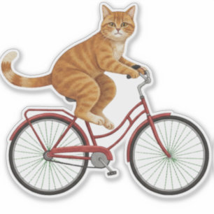 Orange getigerte Katze auf einem Fahrrad Aufkleber