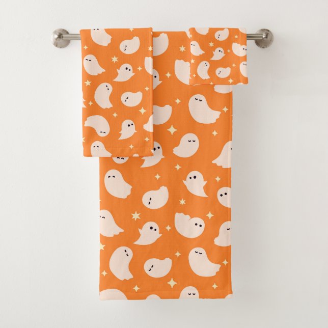 Orange Ghost Doodle Muster Badhandtuch Set (Insitu)