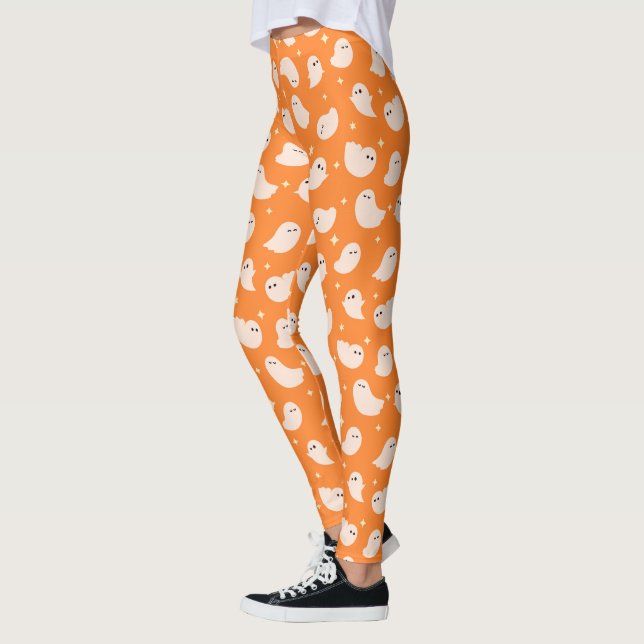 Orange Ghost Doodle Muster Leggings (Links)