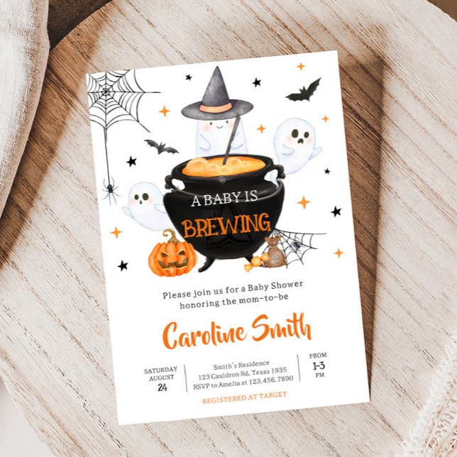 Orange Ghost Halloween Baby Brewing Baby Shower Einladung (Baby is Brewing Baby Shower Invitation
)