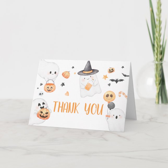 Orange Ghost Halloween Little Boo Baby Dusche Dankeskarte (Vorderseite)