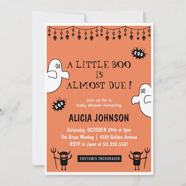 Orange Ghosts Little boHalloween Babydusche Einladung (Vorderseite)
