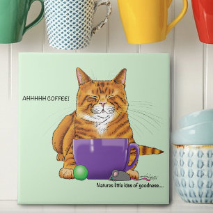 Orange Ginger Coffee Cat Funny Fliese
