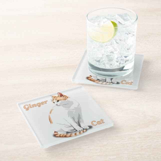 Orange Ginger und White Cat Personalisiert Glasuntersetzer (Schrägansicht)