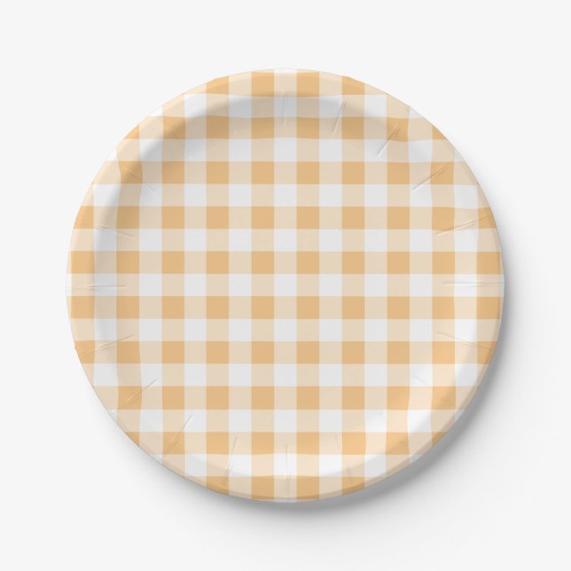 Orange Gingham Baby Dusche Pappteller (Vorderseite)