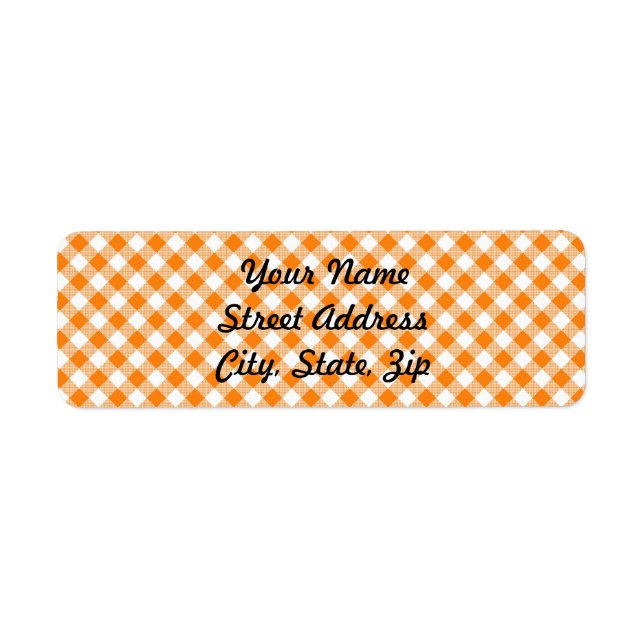 Orange Gingham Background Rücksendeadresse Sticker (Vorne)