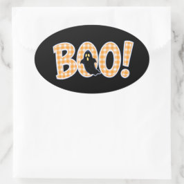 Orange Gingham BOO Ghost Ovaler Aufkleber