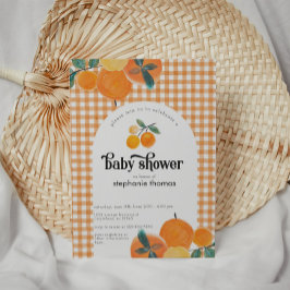 Orange Gingham Citrus Baby Shower Einladung