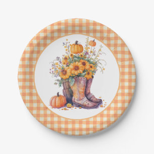 Orange Gingham Country Floral Fall Pappteller