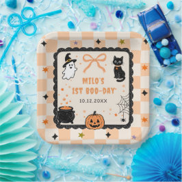 Orange Gingham Halloween Geburtstagsfeier Pappteller