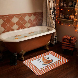 Orange Gingham Halloween Hexenhut Willkommen Badematte