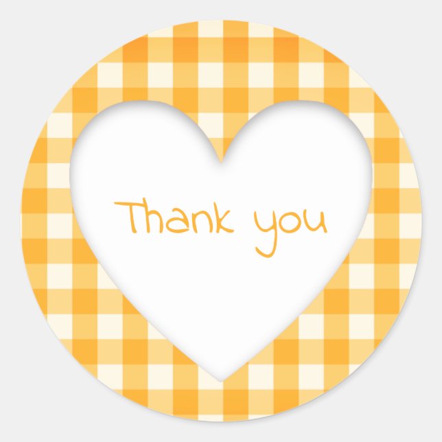 Orange Gingham Heart Runder Aufkleber (Vorderseite)