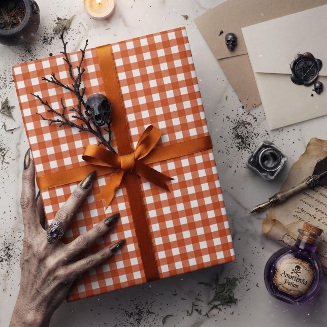 Orange Gingham Karo Kariert Geschenkpapier (Von Creator hochgeladen)