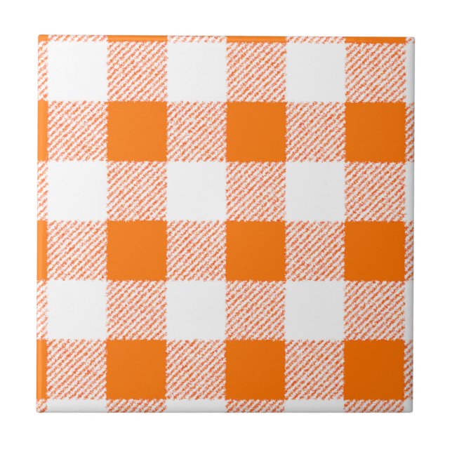 Orange Gingham Karo Pattern Fliese (Vorderseite)