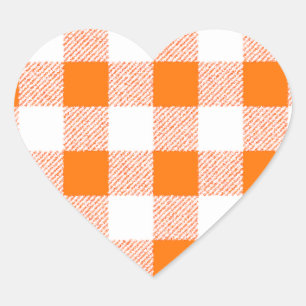 Orange Gingham Karo Pattern Herz-Aufkleber