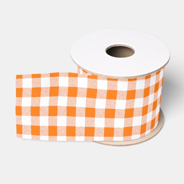 Orange Gingham Karo Pattern Ripsband (Spule)