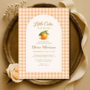 Orange Gingham Little Cutie Babyparty Einladung