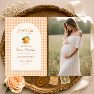 Orange Gingham Little Cutie Foto Baby Shower-Einla Einladung