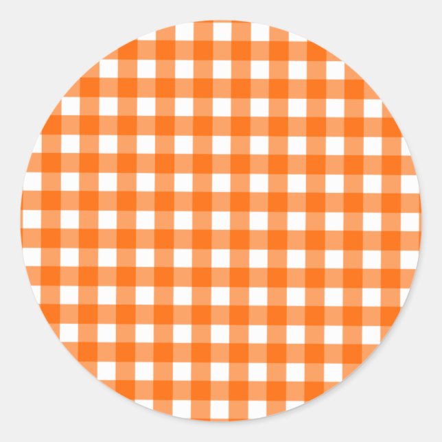 Orange Gingham Pattern Runder Aufkleber (Vorderseite)