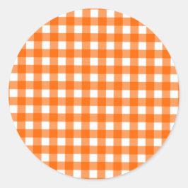Orange Gingham Pattern Runder Aufkleber