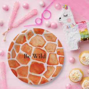 Orange Giraffe Animal Print Pappteller