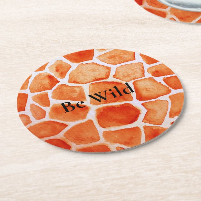 Orange Giraffe Animal Print Runder Pappuntersetzer (Angewinkelt)
