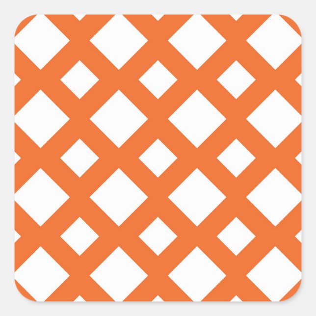 Orange Gitter auf Weiß Quadratischer Aufkleber (Vorderseite)