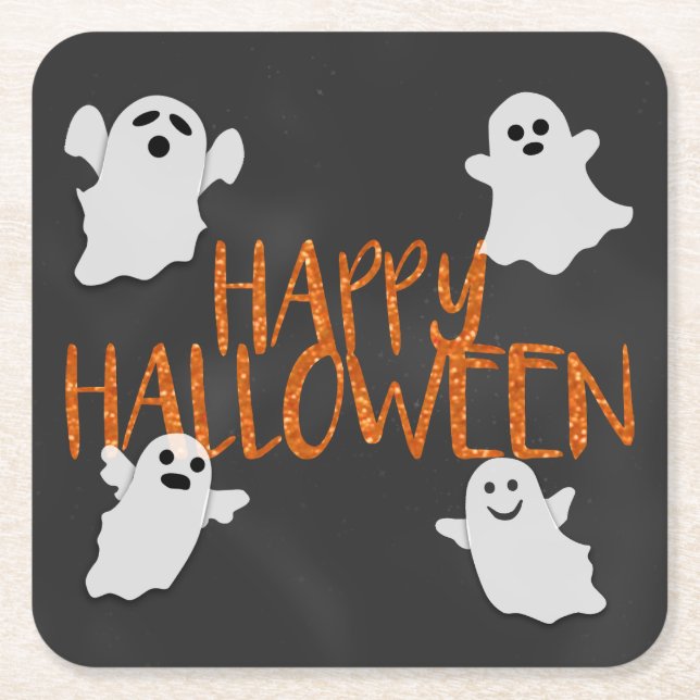Orange Glitter Happy Halloween Rechteckiger Pappuntersetzer (Vorderseite)