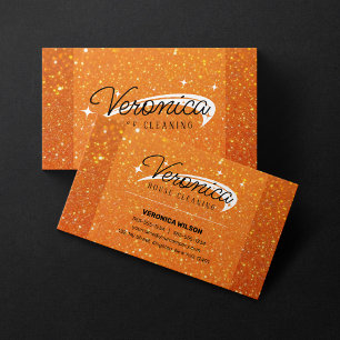 Orange Glitter Sparkles Hausreinigung Haushälterin Visitenkarte