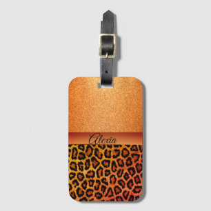 Orange Glitzer Exotic Leopard Print Personalisiert Gepäckanhänger