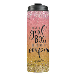 Orange Glitzer Girl Boss Name Gebäude Empire Thermosbecher