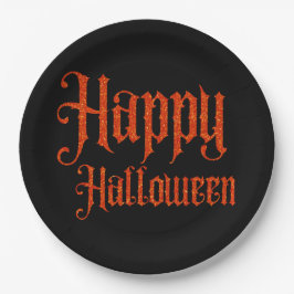 Orange Glitzer Happy Halloween Paper Plate Pappteller