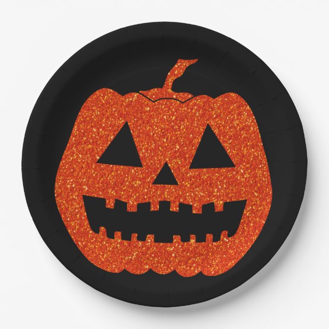 Orange Glitzer Pumpkin Halloween Pappteller (Vorderseite)