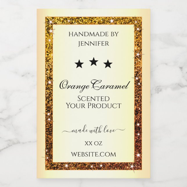 Orange Glitzer Sparkle Product Labels Gold Effekt Lebensmitteletikett (Einzelnes Label)