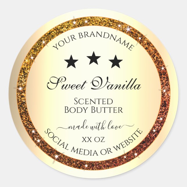 Orange Glitzer Sparkle Product Labels Gold Effekt Runder Aufkleber (Vorderseite)