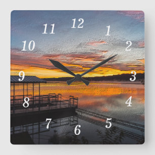 Orange Glory Morning Painterly Wall Clock Quadratische Wanduhr