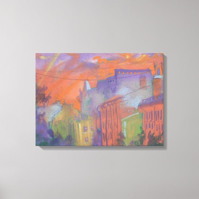Orange Glow City Sunset Landschaft Pastellfarben M Leinwanddruck (Vorderseite)
