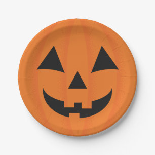 Orange glücklicher Kürbis-Gesichts-Halloween-Dek Pappteller