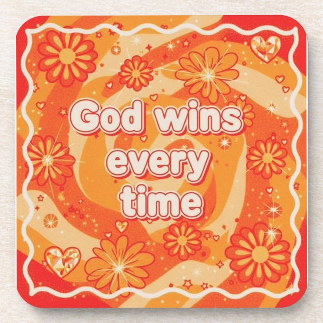 orange God wins everytime christian faith Getränkeuntersetzer (Vorderseite)