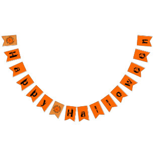 Orange Gold Black Stripes Happy Halloween Beängsti Wimpelkette